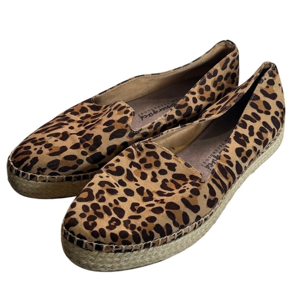 Dr Scholls Leopard Espadrille Flats Womens 9.5 Slip On Coastal Boho Comfort